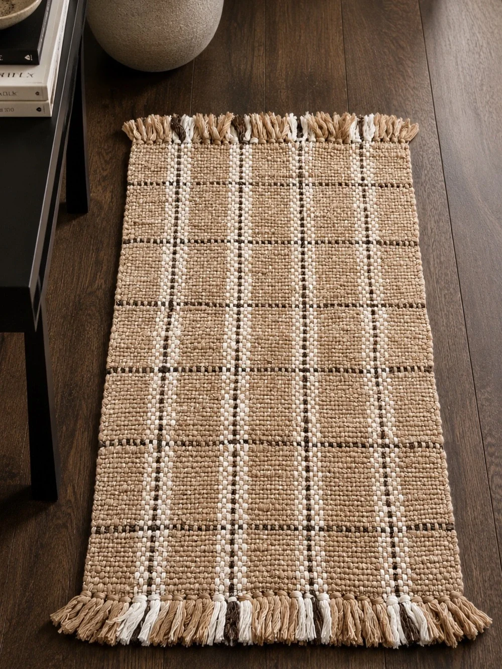 SERENA & LILY/GoodWeave Handwoven WoolWindowpane Plaid Fringe Accent Rug#0501265
